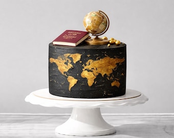 A4 World Map – Travel Theme Cake Decoration – Fondant Decor for Cakes, Pies & Cookies – Sweet Cake Decoration