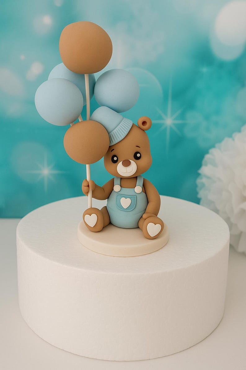 Teddy Bear Cake Topper With Balloons – Cute Cake Topper Decoration for ...