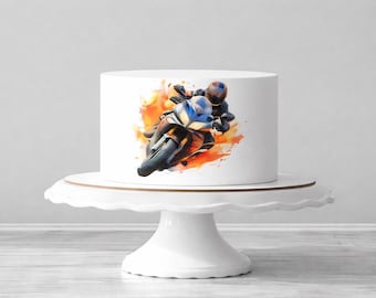 Edible decorative fondant, motorcyclist A4 – cake band/border, cuttable cake topper, motorcycle birthday Q531