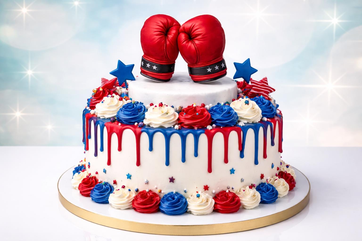 Essbarer Boxhandschuhe Caketopper aus Fondant, 2D Tortenstecker, Tortendeko Boxen, Geburtstag Junge, Sport Torte, handgemacht, 7 cm