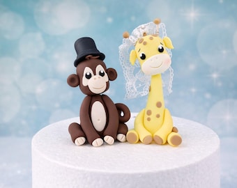 Wedding Cake Topper Giraffe & Monkey Bride and Groom | Cute Wedding Cake Decoration