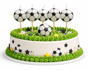 Football Candle Set, 5-Piece | Cake Candles with Sticks | Football Birthday Cake Decoration | Cupcake Candles for Soccer Parties