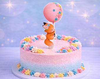 Edible fox fondant cake topper, cake decoration with balloon