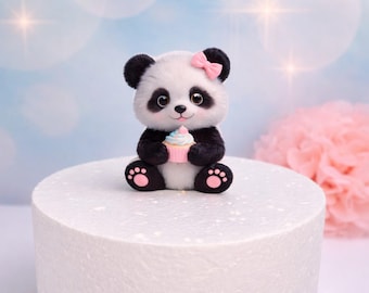 Edible panda cake topper made of fondant, handmade cake decoration