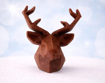 Stag head cake decoration made of fondant – origami style cake topper (approx. 5.5 cm) – woodland wedding, birthday, Christmas, hunting cake