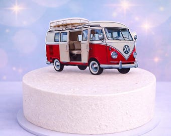 Edible Camper Van Cake Topper XXL made of Fondant, Retro Bus Cake Decoration