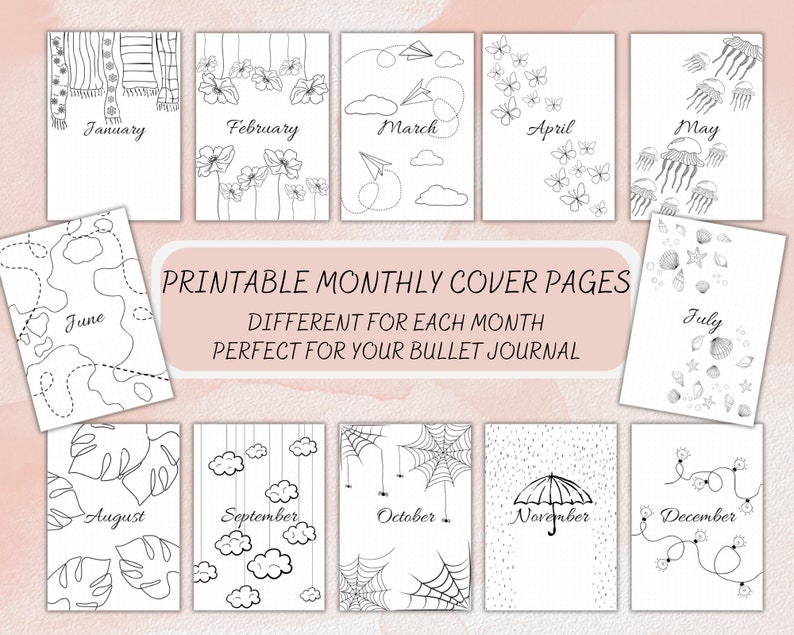 12 Monthly Cover Pages, Journal Monthly Title Page Template, Printable ...