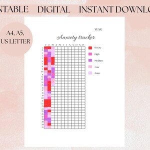 Anxiety Tracker - Habit Tracker - Anxiety Journal - Anxiety Worksheet - Mood Tracker - Bullet Journal Page- Printable Tracker- A4 A5 Letter