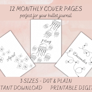 Bullet Journal Monthly Cover Pages, Monthly Covers Bullet Journal, Monthly Title Pages,  Printable Bujo Cover Page, 12 Month Cover Pages