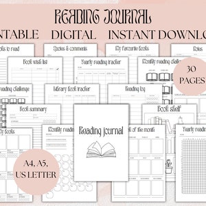 Reading Journal Reading Tracker Book Tracker Reading Planner Reading log Book Review Journal Digital Journal Book Planner Book Journal