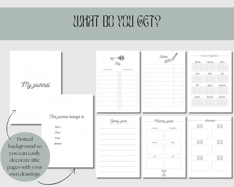 Bullet Journal Printable Template Set, Undated Printable Bullet Journal ...