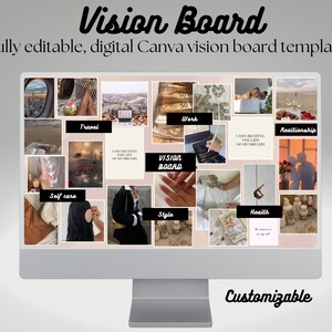 2024 Vision Board Template Manifestation Dream Board Canva Template Goal Setting Mood Board, Digital Vision Board Wallpaper Template Canva