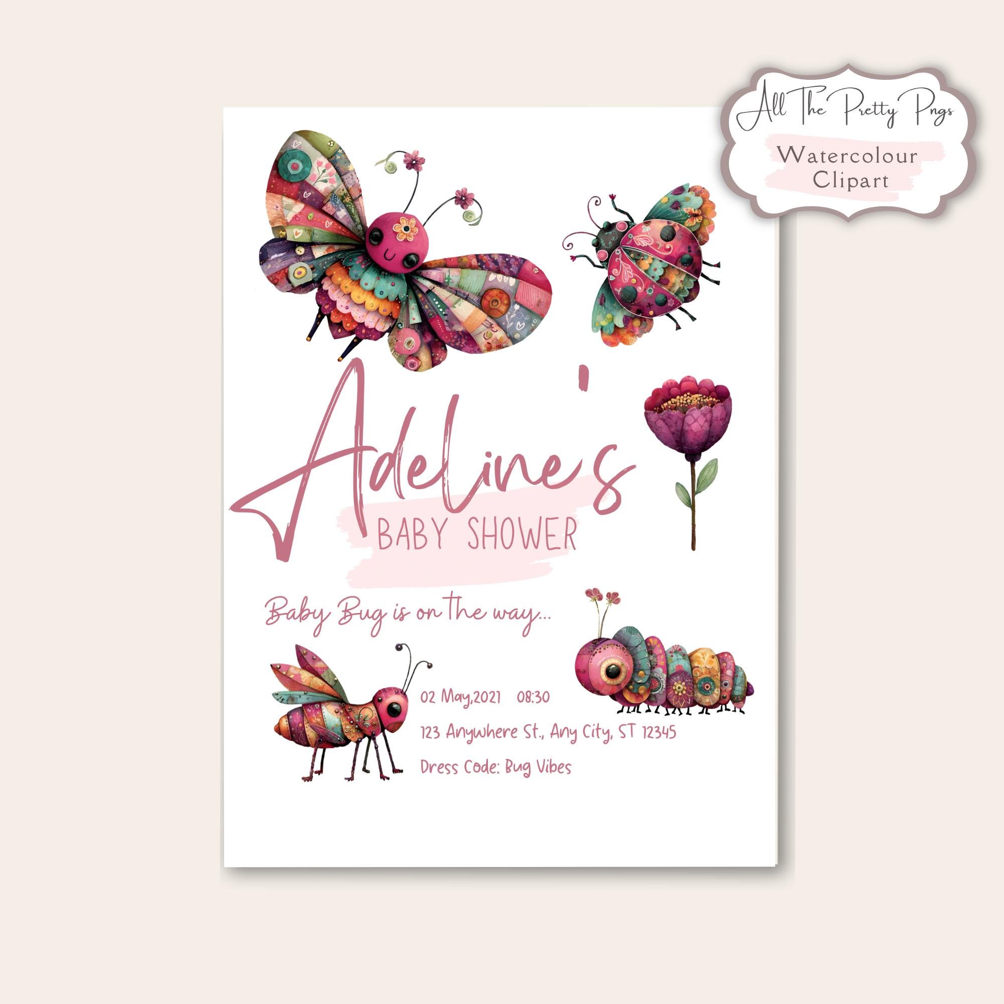 Bug Patchwork Whimsical Patchwork Bugs Clipart PNG Bundle | Watercolour Garden ...