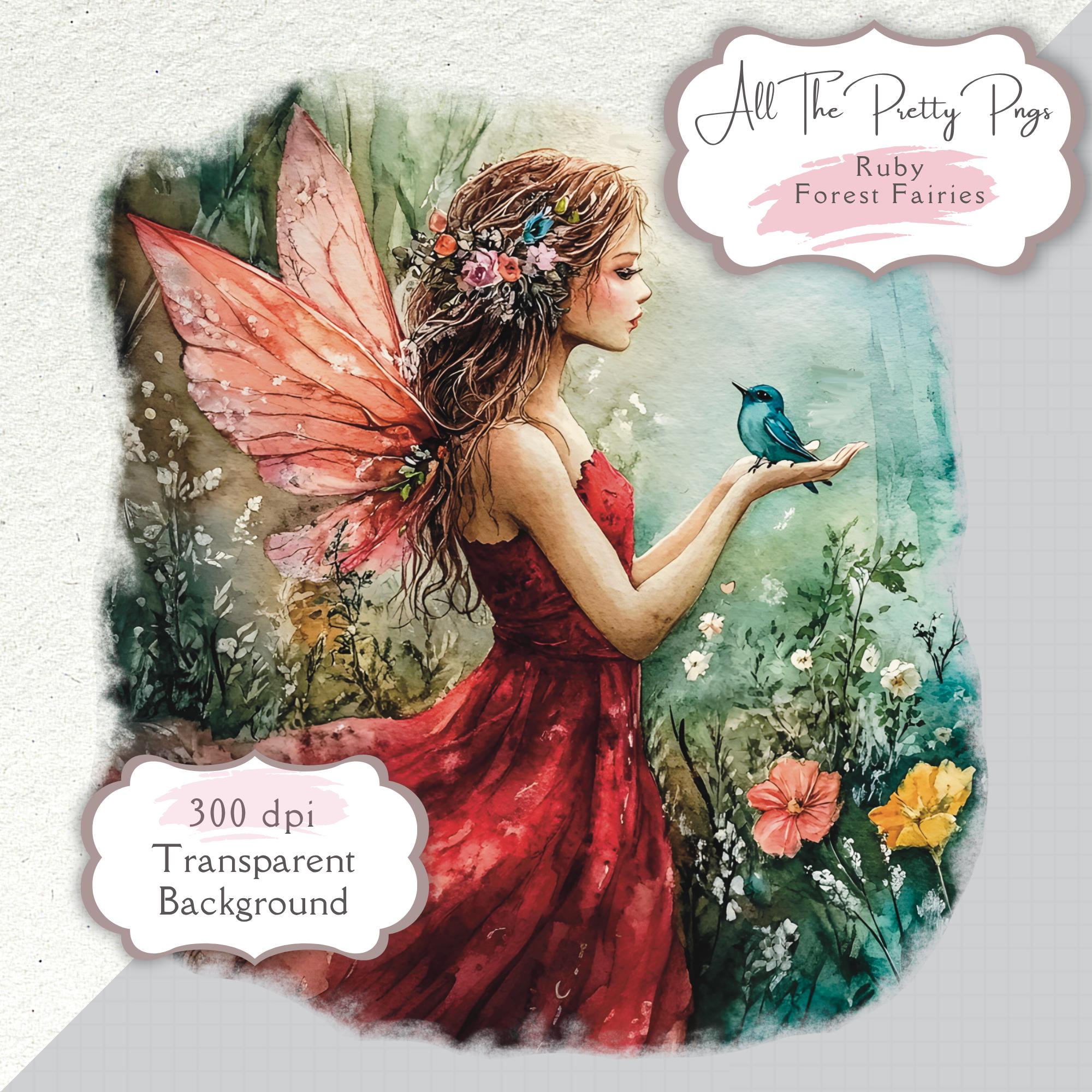 Ruby Red Watercolour Fairy Pngs.clipart Bundle Seamless Repeat Pattern ...