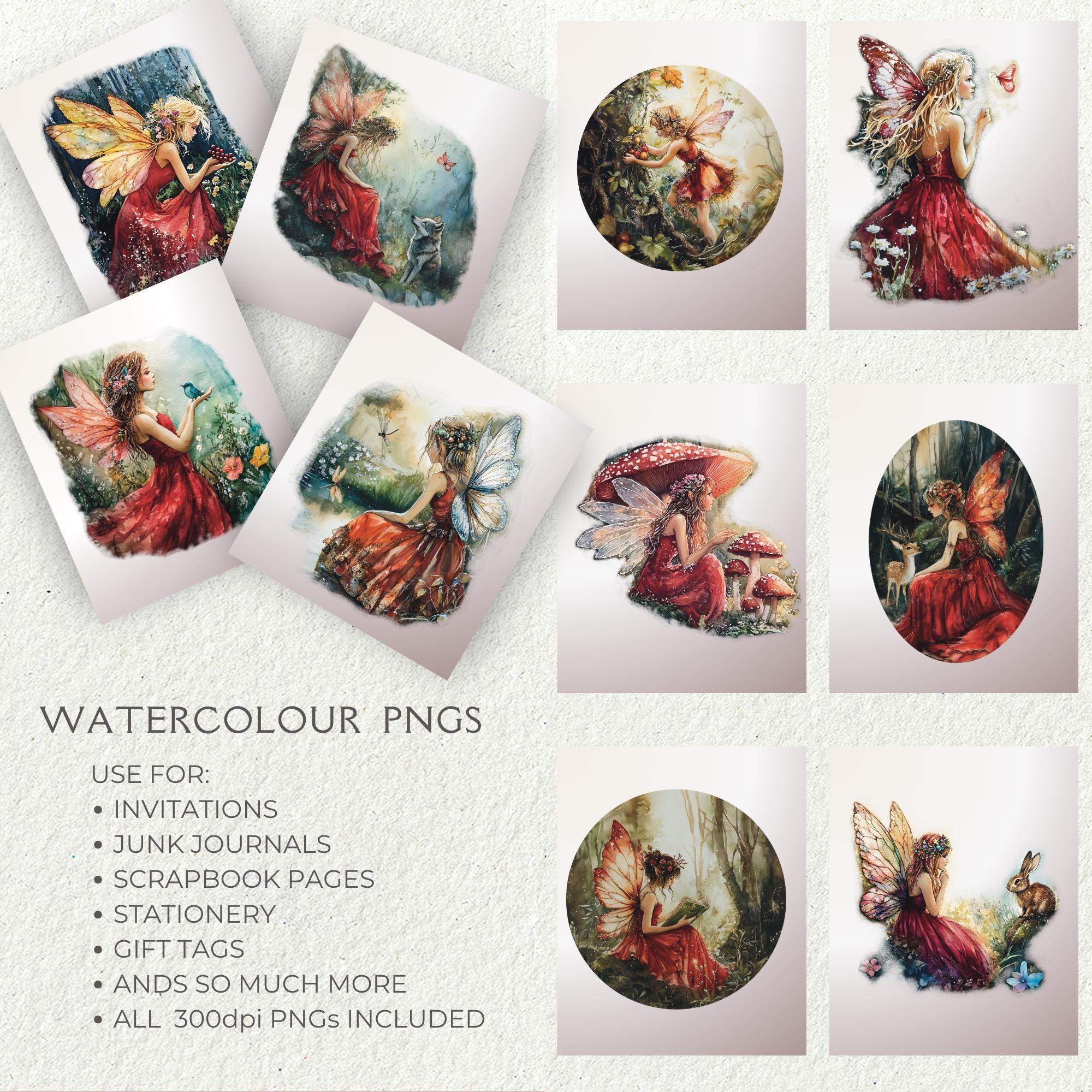 Ruby Red Watercolour Fairy Pngs.clipart Bundle Seamless Repeat Pattern ...