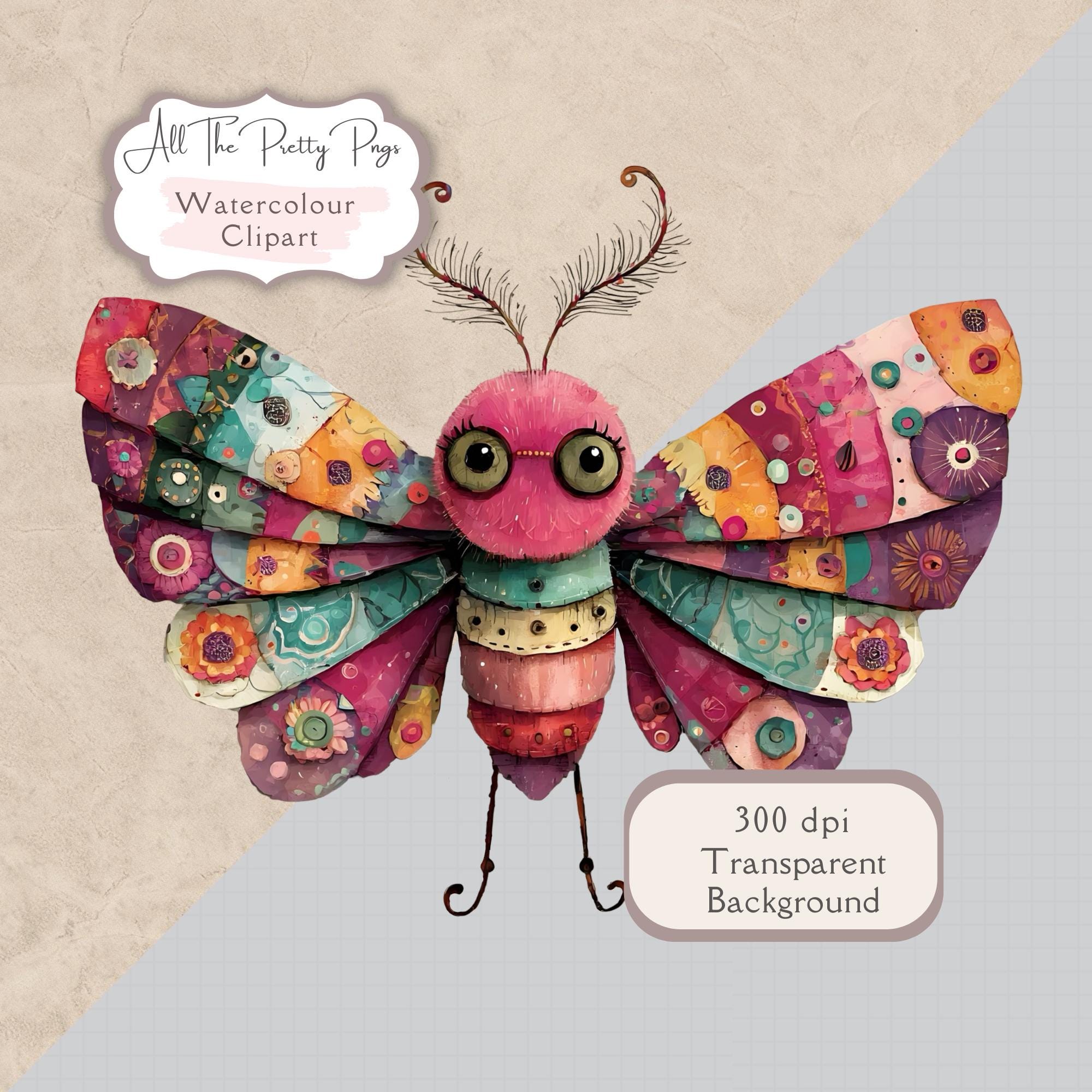 Bug Patchwork Whimsical Patchwork Bugs Clipart PNG Bundle | Watercolour Garden ...