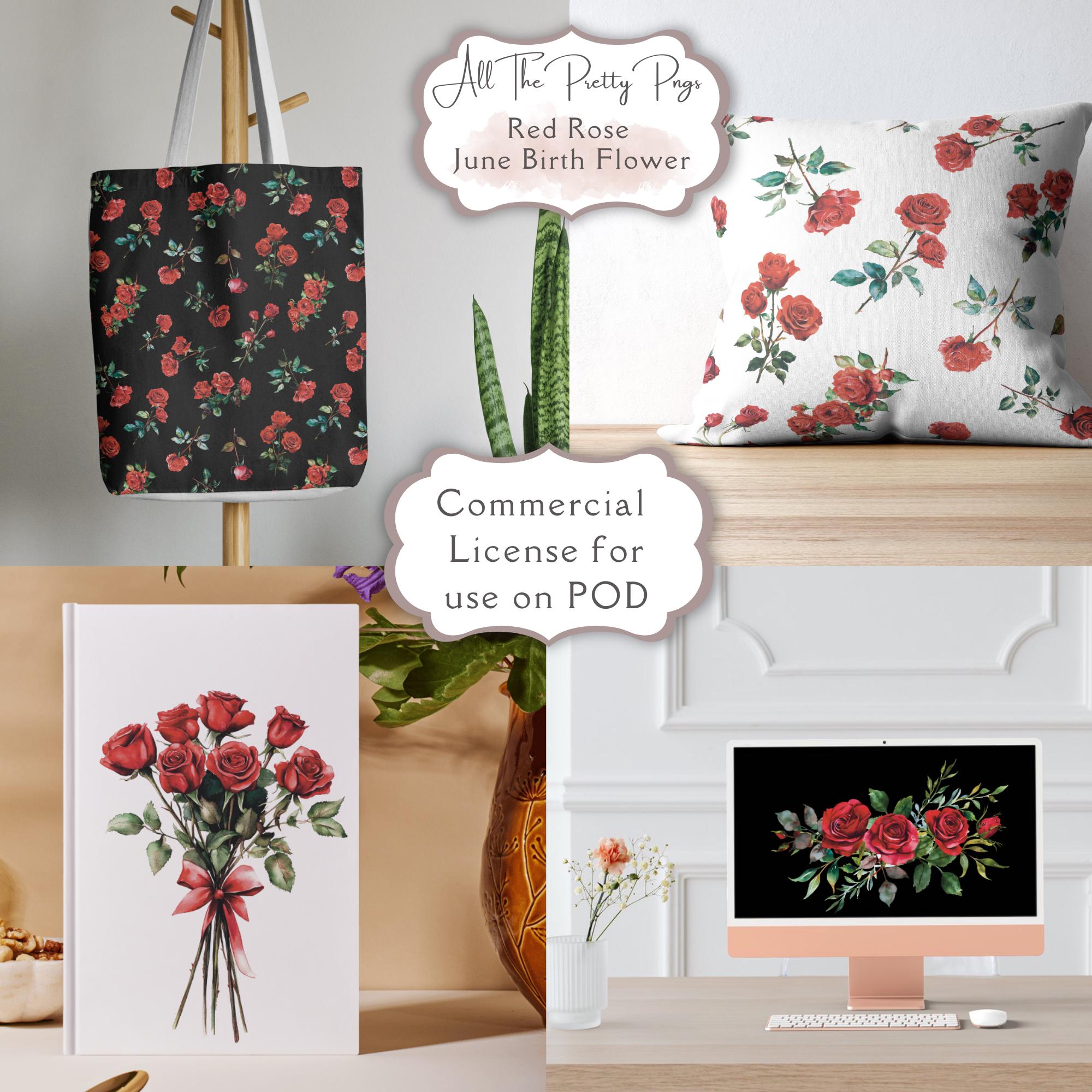Birth Month Flower June Red Rose Pngs Watercolour Birth Flower Red ...