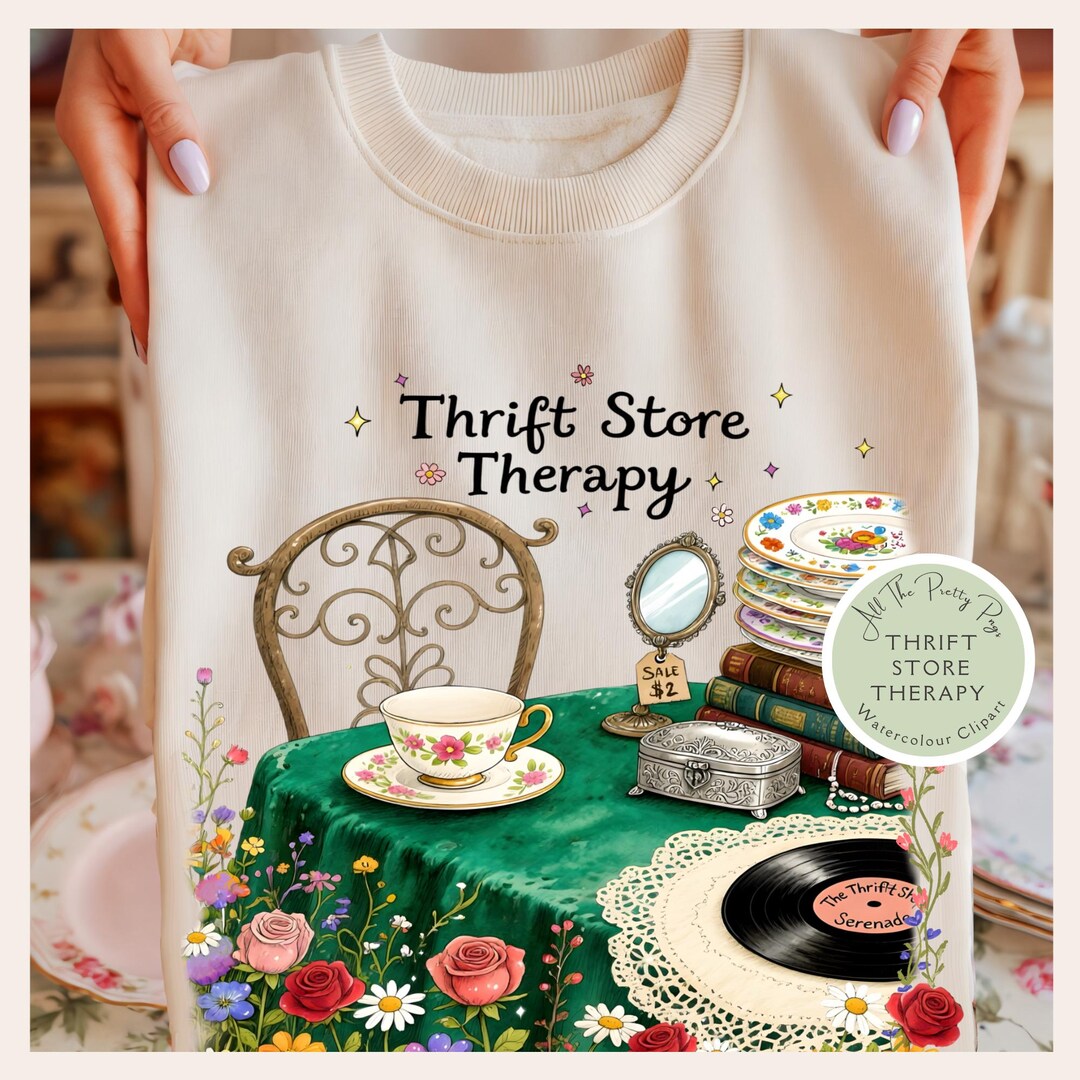 Thrift Store Therapy Clipart PNG, Vintage Thrift Shop Illustration ...