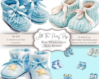 Imágenes prediseñadas de acuarela de botitas de bebé azules, descarga digital, baby shower, botitas de bebé recién nacido, anuncios de nacimiento, uso comercial de guardería bohemia PNG