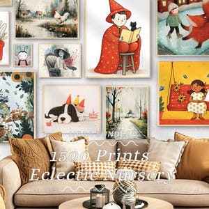 Eclectic Nursery Wall Art Set of 1500 Colorful Prints, Kid&#39;s Room Decor Animals, Gender Neutral Playroom Decor, Classroom Posters