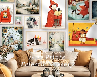 Eclectic Nursery Wall Art Set of 1500 Colorful Prints, Kid's Room Decor Animals, Gender Neutral Playroom Decor, Classroom Posters