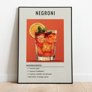 Negroni Cocktail Print | Red Minimalist Retro Digital Art | Bar Cart Decor | Digital Download PRINTABLE Wall Art