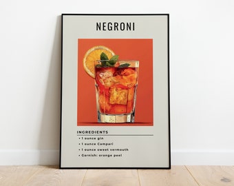 Negroni Cocktail Print | Minimalist Bar Cart Art (Digital Download)