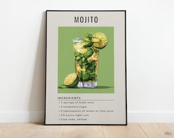 Mojitococktailkunstafdruk | Minimalistisch decor barwagen (digitale download)