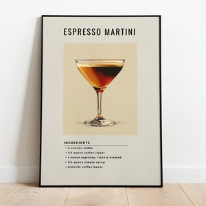 Espresso Martini Cocktail Print | Brown Minimalist Retro Digital Art | Bar Cart Decor | Digital Download PRINTABLE Wall Art