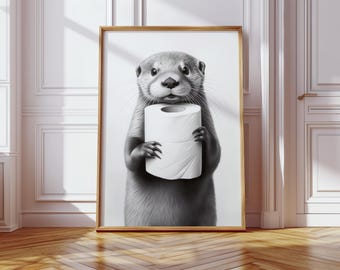 Otter Poster Animal Bathroom Poster Otter Art Bathroom Wall Decor Poster black and white Bathroom Print Digital Download