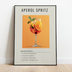 Aperol Spritz Cocktail Print | Orange Minimalist Retro Digital Art | Bar Cart Decor | Digital Download PRINTABLE Wall Art