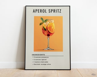 Aperol Spritz Recipe Print | Minimalist Bar Cart Art (Digital Download)