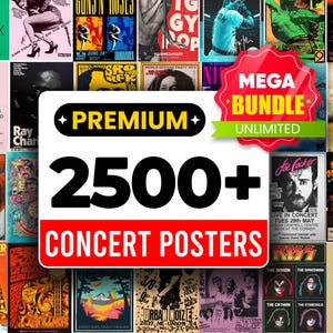 2500 Vintage Concert Poster, Retro Band Poster, Classic Rock Posters, Vintage Music Posters, Aesthetic Wall Collage Kit, Rock Musıc Decor