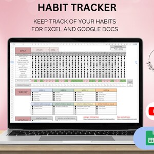 Habit Tracker Spreadsheet for Google Sheets, Daily Habit Planner, Weekly Habits, Goal Planner Dashboard, Digital Daily To Do List Template