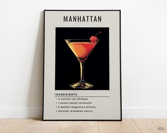 Manhattan Cocktail Art Print | Minimalist Bar Cart Decor (Digital Download)