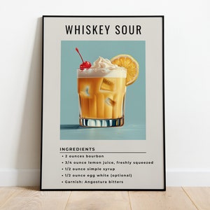 Whiskey Sour Cocktail Print | Classic Cocktail Wall Art | Minimalist Alcohol Art | Bar Cart Decor | Digital Download PRINTABLE Bar Cart Art
