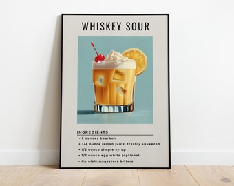 Whiskey Sour Cocktail Print | Minimalist Bar Cart Art (Digital Download)