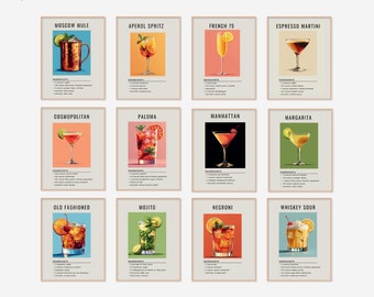 Cocktail Art Prints Set | Minimalist Bar Cart Decor (Digital Download)