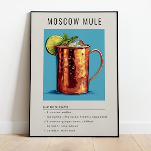 Moscow Mule Retro Cocktail Print | Minimalist Classic Cocktails | Bar Cart Prints | Alcohol Print | Digital Download PRINTABLE Bar Cart Art