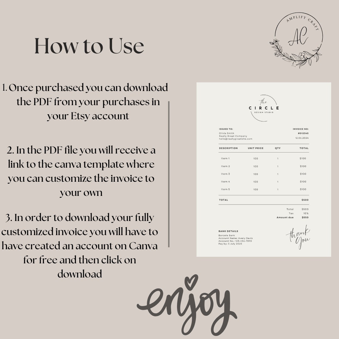 Editable Business Invoice Template, Minimalist Design (digital) - Etsy