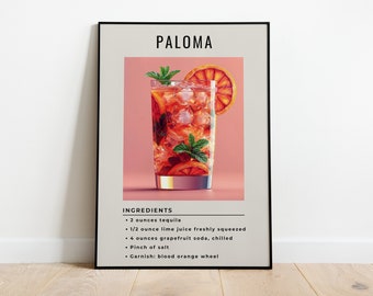 Paloma Cocktail Recipe Print | Minimalist Bar Cart Art (Digital Download)