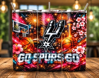 Vaso térmico Go Spurs Go PNG / Diseño para vaso térmico delgado de 20 oz de los Spurs / Diseño de sublimación para aficionados al baloncesto / Descarga digital para el día del partido