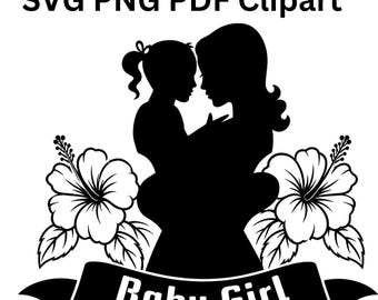 Niña PNG, conjunto para la salida del hospital de la niña SVG, decoraciones para baby shower PNG, mamá PNG