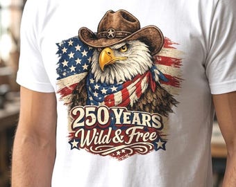 Sombrero de vaquero con águila del 250 aniversario (PNG), diseño de camiseta con la bandera estadounidense (descarga digital)