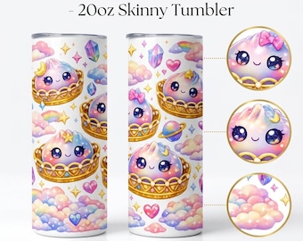 Diseño PNG de vaso con diseño de dumpling galáctico, vaso delgado de 20 oz, sublimación de comida kawaii, envoltura de vaso con purpurina pastel arcoíris