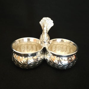 German Silver Panchapali: Peacock Design Kumkum Holder