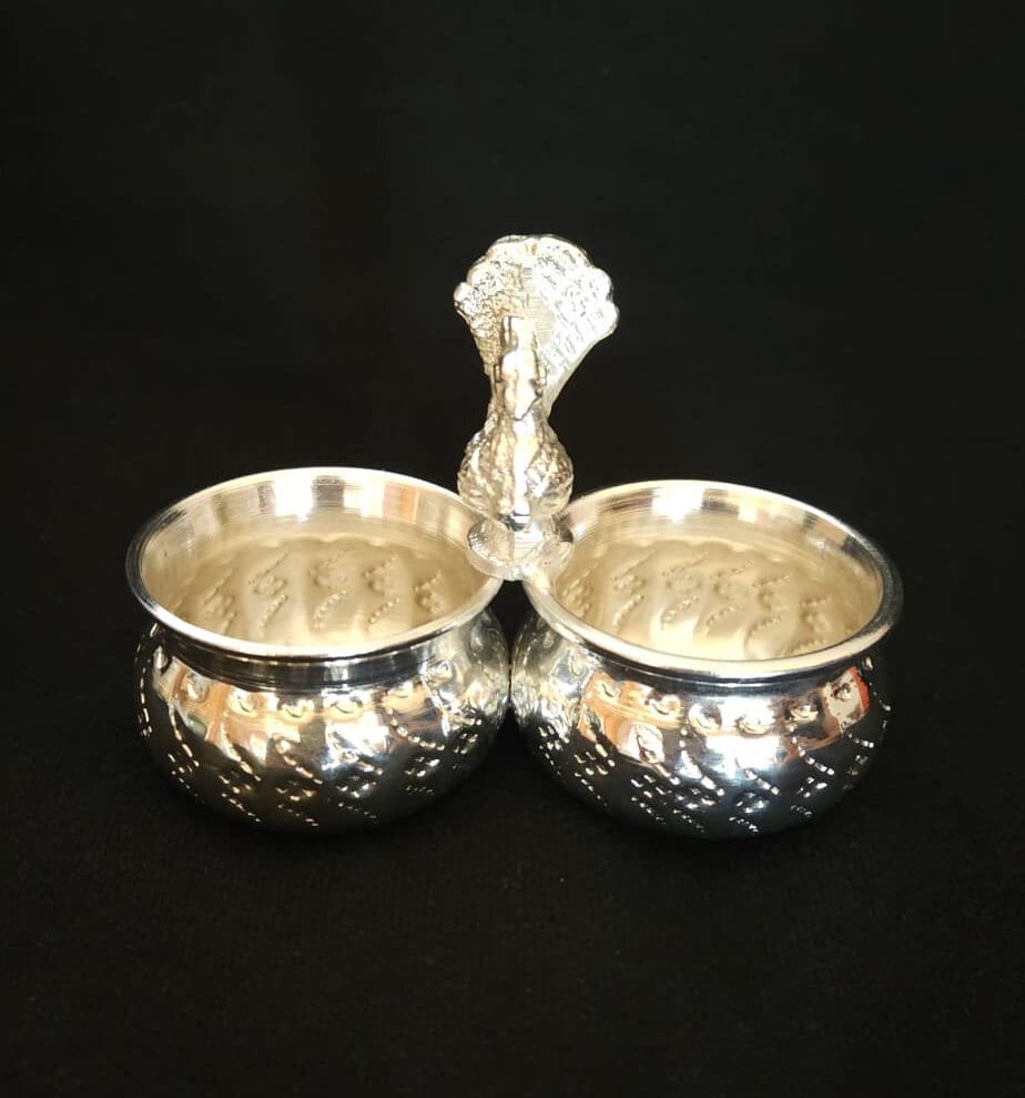 German Silver Panchapali: Peacock Design Kumkum Holder - Etsy