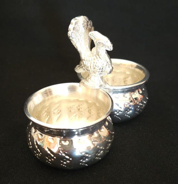German Silver Panchapali: Peacock Design Kumkum Holder - Etsy