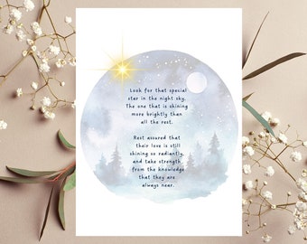 Special Star Shining Brightly Card - Bereavement Card With Sentimental Verse - In Sympathy Card - In Loving Memory - Handmade - Blank Inside