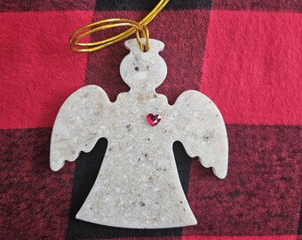 Guardian Angel Ornament, Always By Your Side, Crushed Oyster Shell with Crystal Heart